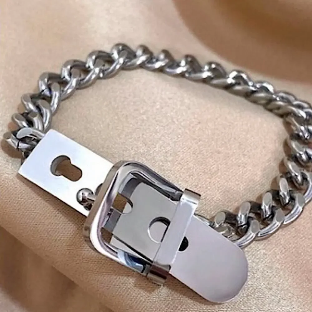 Belt Buckle Silver Chain Bracelet Stainless Steel - Picture 6 of 8